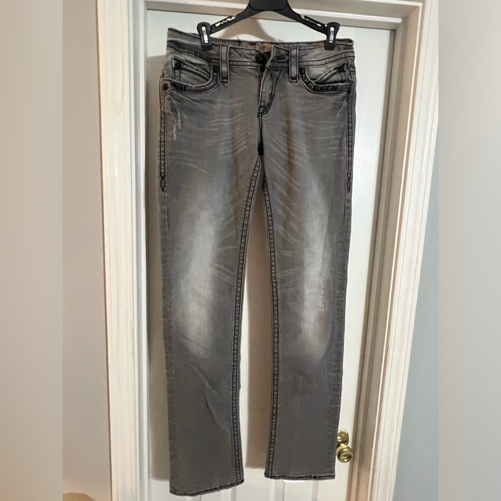 🌸👖💖Rock Revival Grey Coated Elaina Straight Leg Jeans